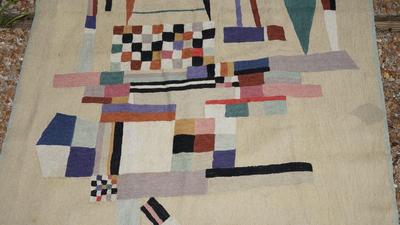VINTAGE MCM FIBER /YARN COLORFUL GEOMETRIC WALL HANGING