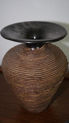 VINTAGE ART POTTERY COILED EXTERIOR / RACU DISC RIM/ ON CERAMIC SIGNED WOODROW ...