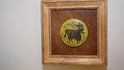 AaRON BOHROD ORIGINAL HAND PAINTED CERAMIC DISC MOUNTED ON TILE WITH FRAME ARTIST SIGNED
