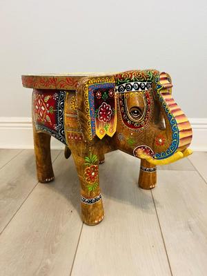 Indian Hand Carved Wooden Elephant Stool