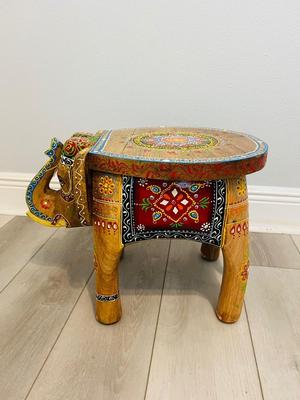 Indian Hand Carved Wooden Elephant Stool
