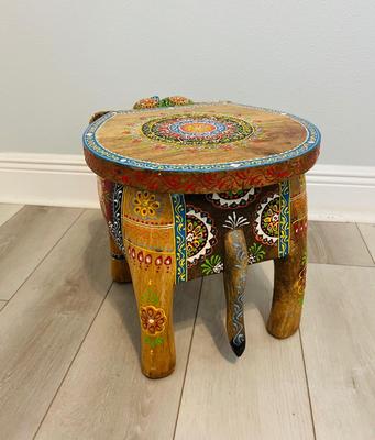 Indian Hand Carved Wooden Elephant Stool