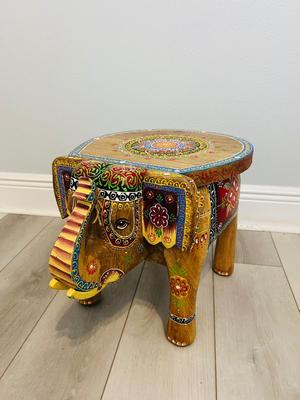 Indian Hand Carved Wooden Elephant Stool