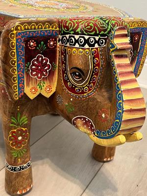 Indian Hand Carved Wooden Elephant Stool