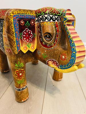 Indian Hand Carved Wooden Elephant Stool