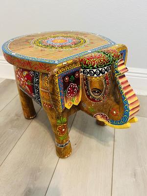 Indian Hand Carved Wooden Elephant Stool