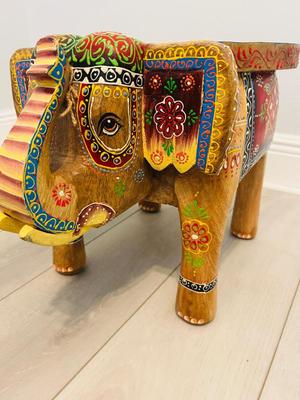 Indian Hand Carved Wooden Elephant Stool