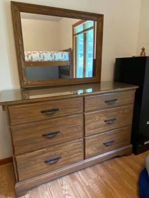 MCM RANCH OAK Six Drawer Dresser with Mirror