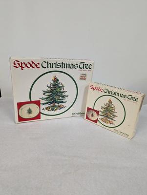 Spode Christmas Tree 16" Oval Platter & Oval Fluted Dish