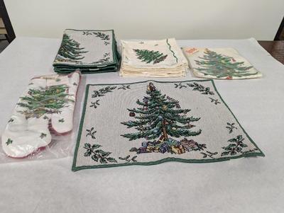 Spode Christmas Tree Place-mats, Napkins, Oven Mitt & Aprons