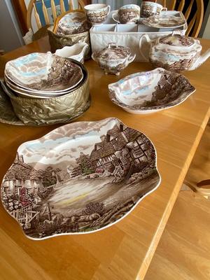Vintage JOHNSON BROTHERS "Olde English Countryside" China Set, Service for Seven