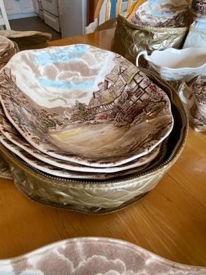 Vintage JOHNSON BROTHERS "Olde English Countryside" China Set, Service for Seven