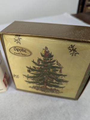 Spode Christmas Tree Napkins, Salt & Pepper Shakers, & Round Deep Casserole Dish 1 Pint