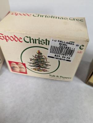 Spode Christmas Tree Napkins, Salt & Pepper Shakers, & Round Deep Casserole Dish 1 Pint