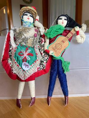 Vintage Folk Art Yarn and Fabric Dolls from Portugal