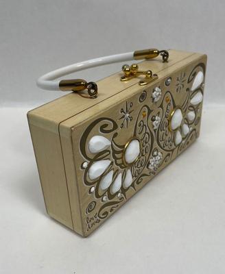 Enid Collins' Original Box Bag "Love Doves" Rectangular Wooden Purse w/Handle Handbag