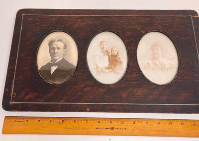 Antique Wood Picture Frame with 3 antique photos