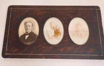 Antique Wood Picture Frame with 3 antique photos