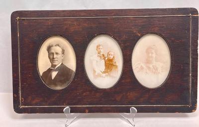Antique Wood Picture Frame with 3 antique photos