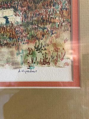 Framed Mixed Media Watercolor, Ink, and Pencil Landscape, Signed A, Wyneken