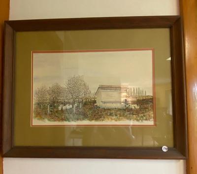 Framed Mixed Media Watercolor, Ink, and Pencil Landscape, Signed A, Wyneken