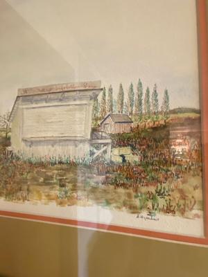 Framed Mixed Media Watercolor, Ink, and Pencil Landscape, Signed A, Wyneken