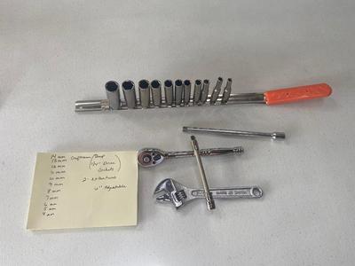 1/4”Drive Deep Craftsman Metric Sockets, Pittsburg Ratchet, Adjustable Wrench and Extension's