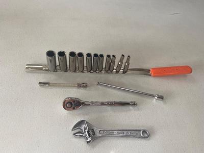 1/4”Drive Deep Craftsman Metric Sockets, Pittsburg Ratchet, Adjustable Wrench and Extension's