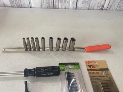 CRAFTSMAN Deep 1/4 Drive SAE socket's, and Craftsman Bit Driver with Bits