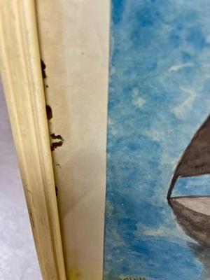 Framed Watercolor of a Sailboat by Claire Thoms