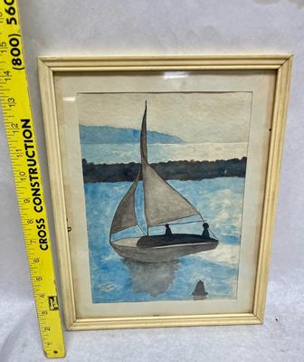 Framed Watercolor of a Sailboat by Claire Thoms