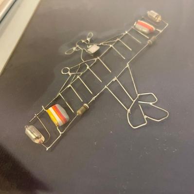 Framed Soldered Abstract Airplane with Battery Powered Lights