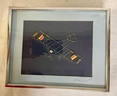 Framed Soldered Abstract Airplane with Battery Powered Lights