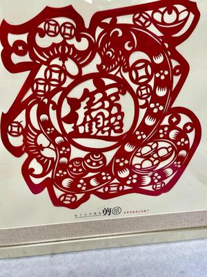 2 Red Chinese Paper Cuttings Framed