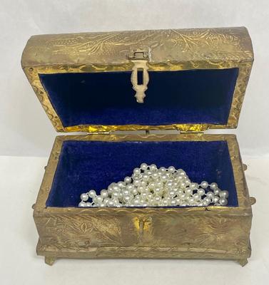 Treasure Chest with brass foil covering from India with plastic beads inside