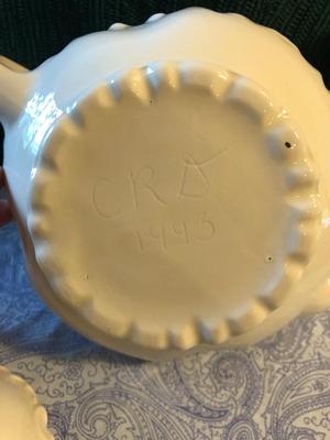 Vintage White Victorian Style. Teapot and Souvenir Tea Strainer