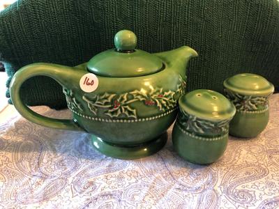 Vintage Christmas Teapot, Creamer, and Sugar