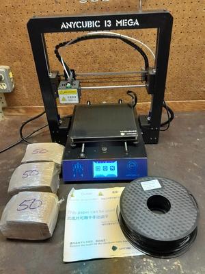 Anycubic 13 Mega i3-D Printer with accessories - unit powers on