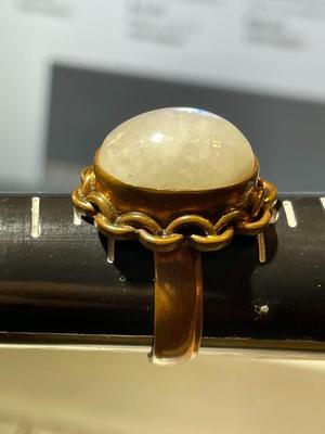 Vintage Mid-Century Moonstone Copper Ring Size 7.5 in Good Preowned Condition.