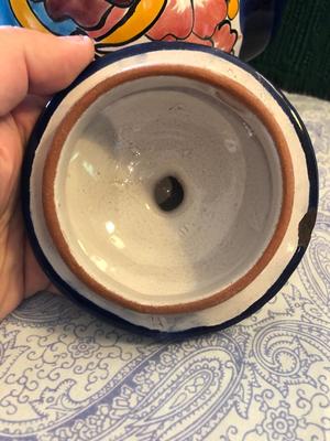 Handpainted Folk Art Mexican Tea Pot, Creamer, and Sugar, Signed