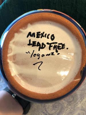 Handpainted Folk Art Mexican Tea Pot, Creamer, and Sugar, Signed