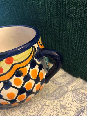 Handpainted Folk Art Mexican Tea Pot, Creamer, and Sugar, Signed