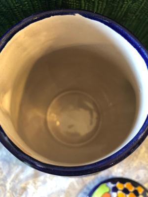 Handpainted Folk Art Mexican Tea Pot, Creamer, and Sugar, Signed