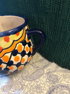 Handpainted Folk Art Mexican Tea Pot, Creamer, and Sugar, Signed