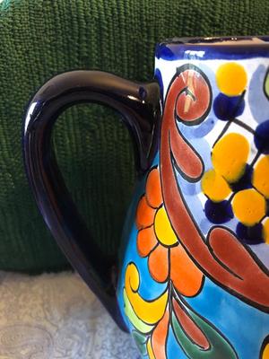 Handpainted Folk Art Mexican Tea Pot, Creamer, and Sugar, Signed