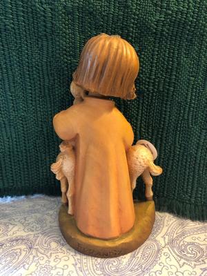 Vintage ANRI Child and Lamb Handcarved Wooden Figure