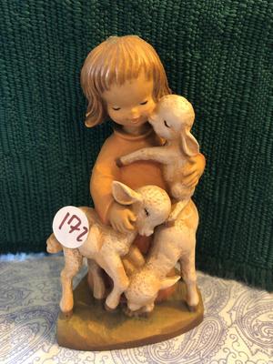 Vintage ANRI Child and Lamb Handcarved Wooden Figure