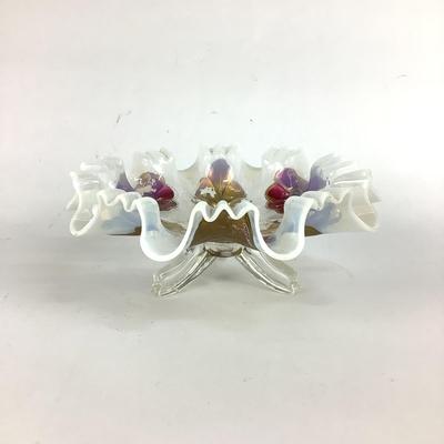 540 Antique Dugan Opalescent Goofus Glass Footed Bowl