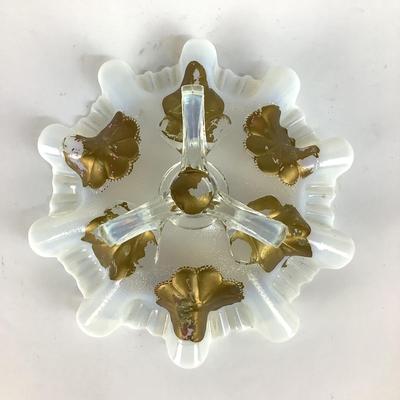 540 Antique Dugan Opalescent Goofus Glass Footed Bowl