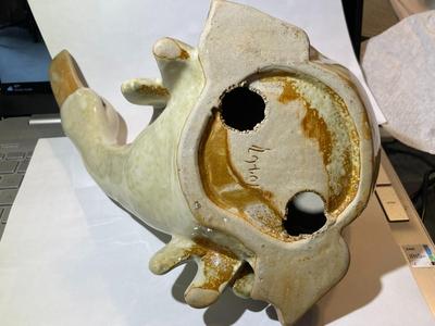 Vintage Celedon Glaze Ceramic Duck 10" Wide in Good Preowned Condition as Pic'd.